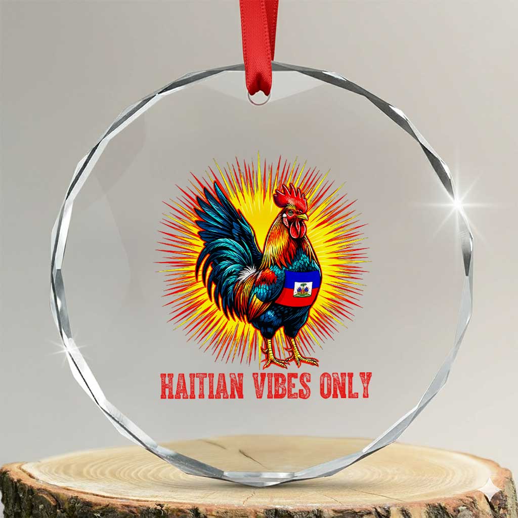 Proud Haitian Rooster Flag Crystal Glass Ornament Majestic National Symbol Haiti Heritage Pride TS02 Transparent Glass 3'' Circle Print Your Wear