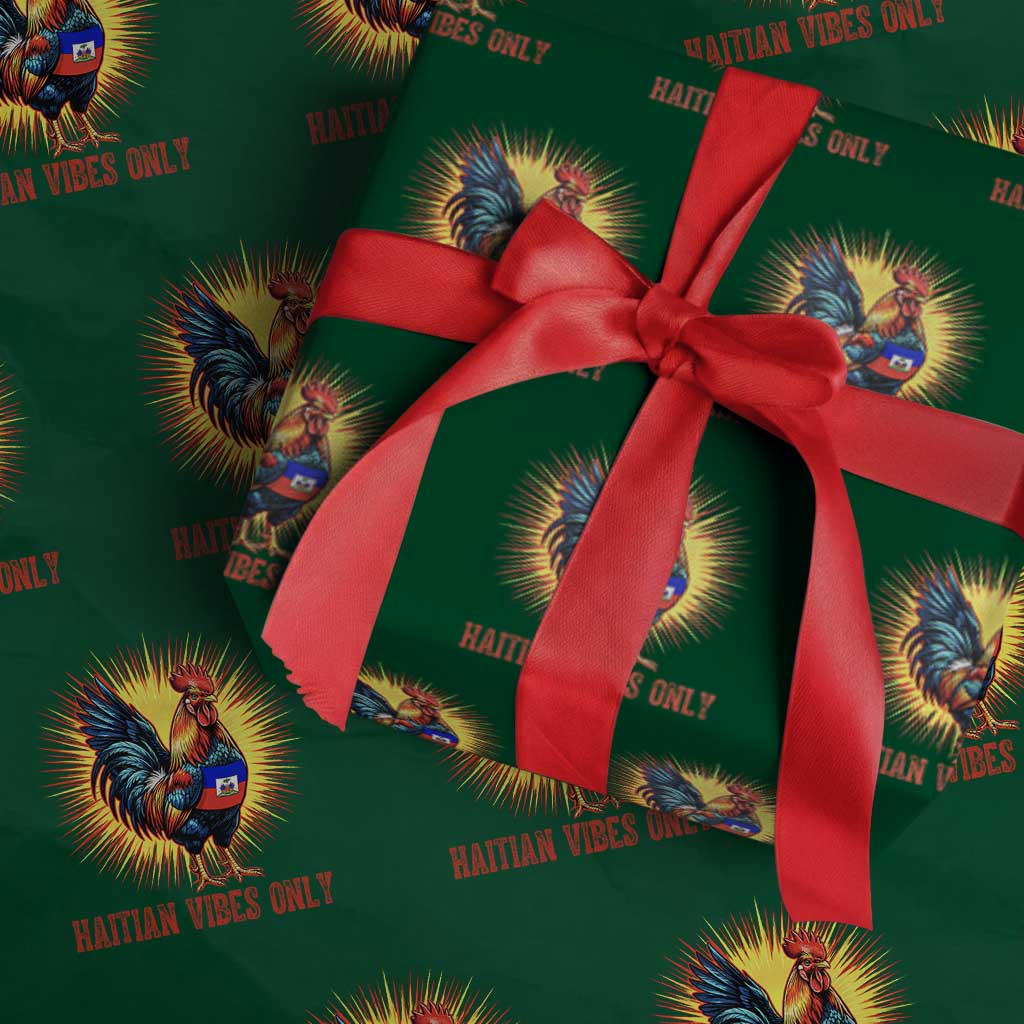 Proud Haitian Rooster Flag Wrapping Paper Roll Majestic National Symbol Haiti Heritage Pride TS02 Green Print Your Wear