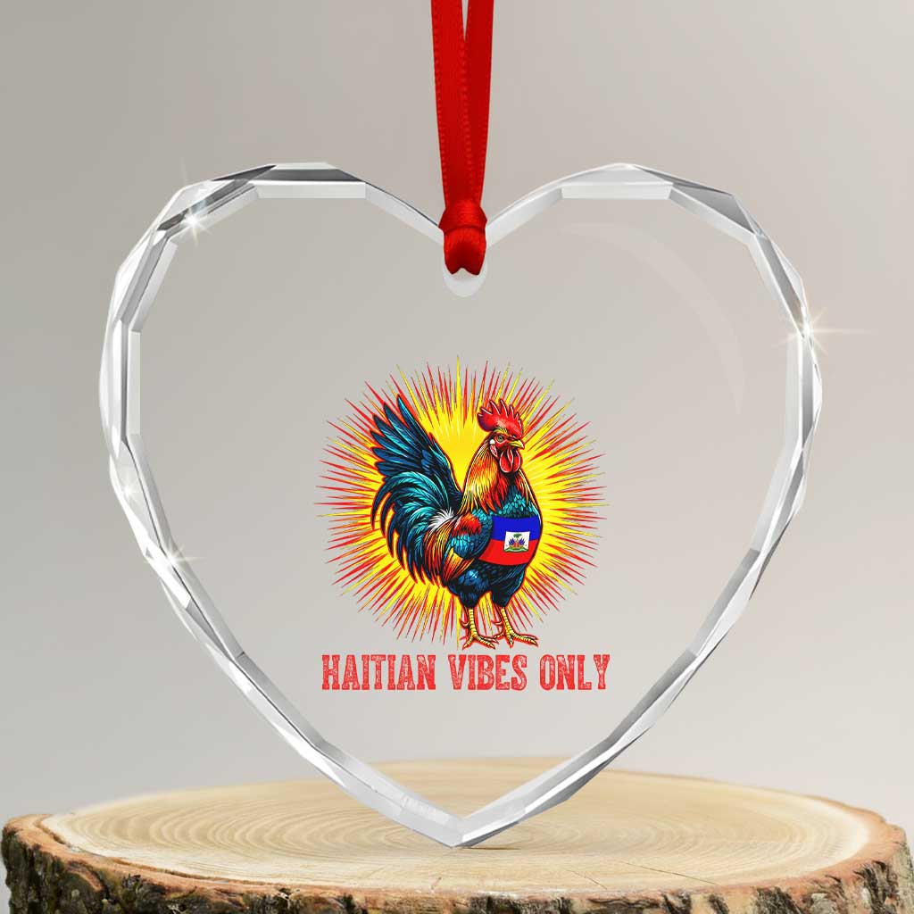 Proud Haitian Rooster Flag Heart Crystal Glass Ornament Majestic National Symbol Haiti Heritage Pride TS02 Transparent Glass 3'' Heart Print Your Wear