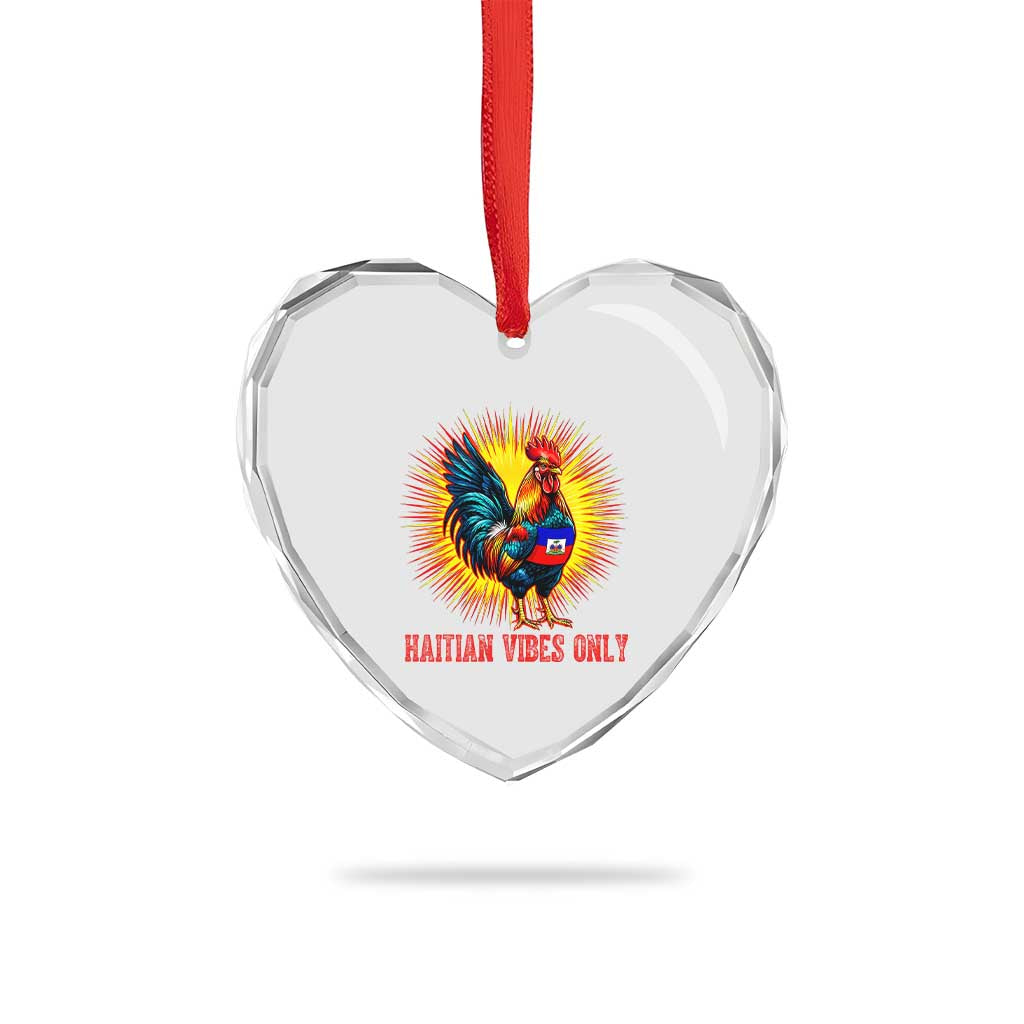 Proud Haitian Rooster Flag Heart Crystal Glass Ornament Majestic National Symbol Haiti Heritage Pride TS02 Print Your Wear