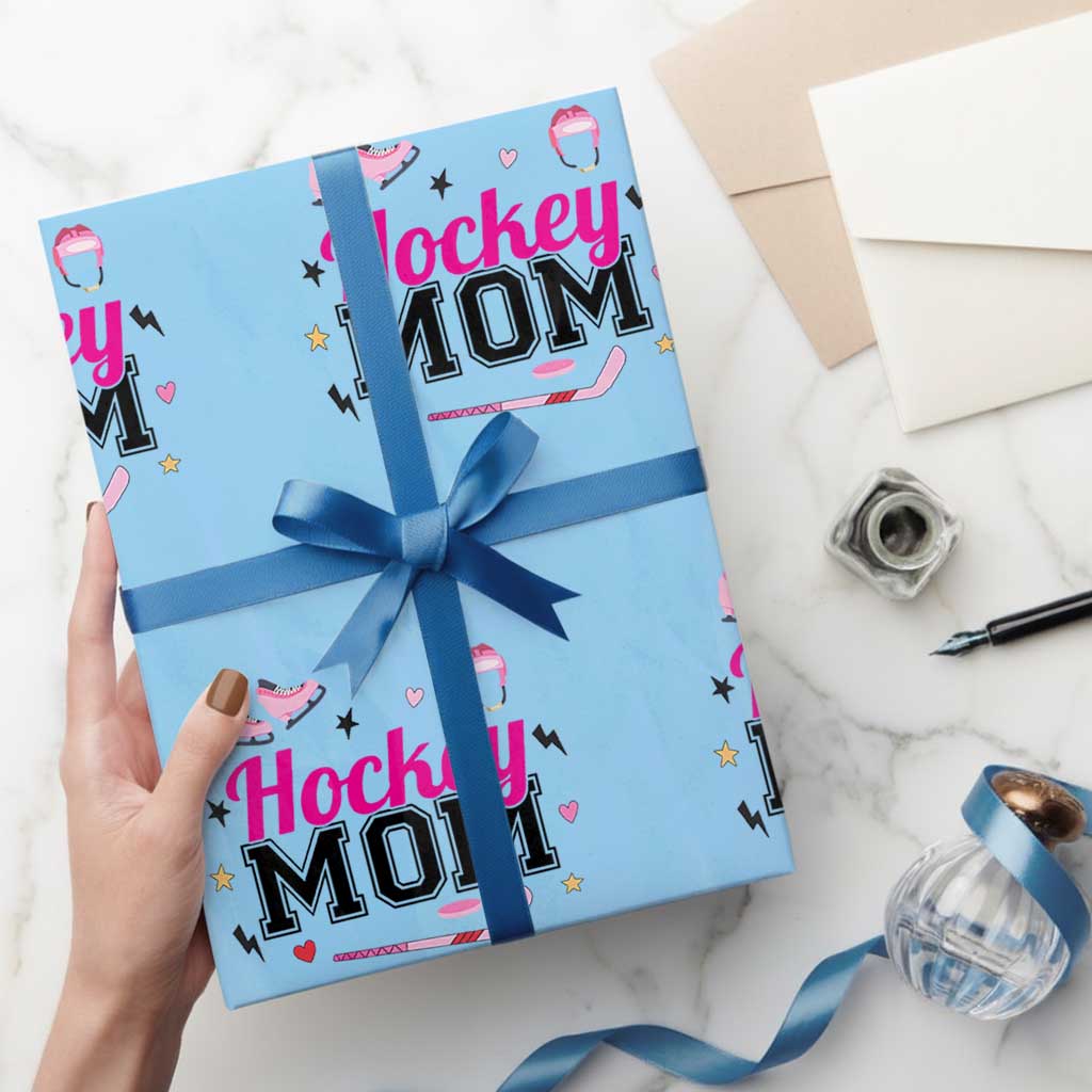 Proud Hockey Mom Wrapping Paper Roll Ice Hockey Supporter Gift TS12 Light Blue Print Your Wear