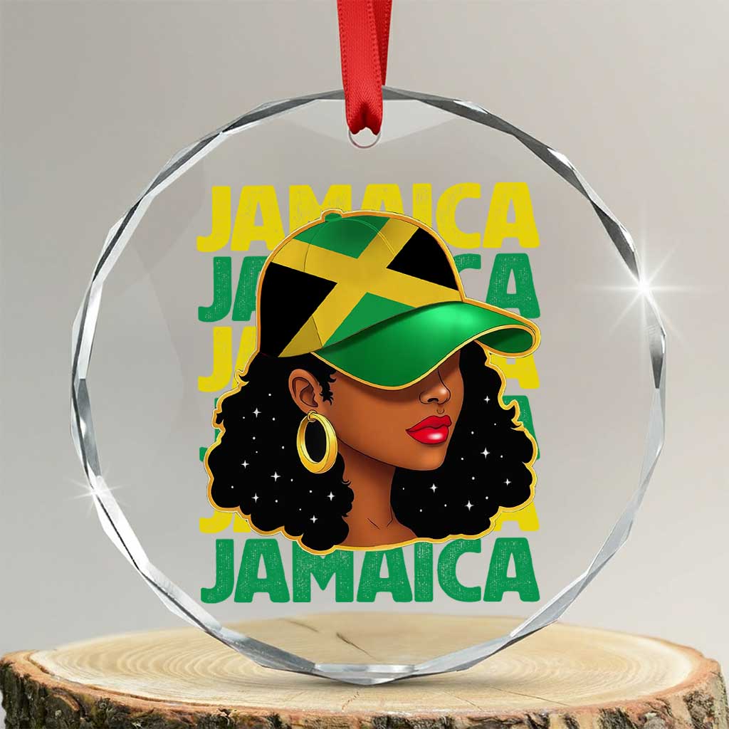 Proud Jamaican Afro Black Woman Jamaica Flag Pride Crystal Glass Ornament TS10 Transparent Glass 3'' Circle Print Your Wear