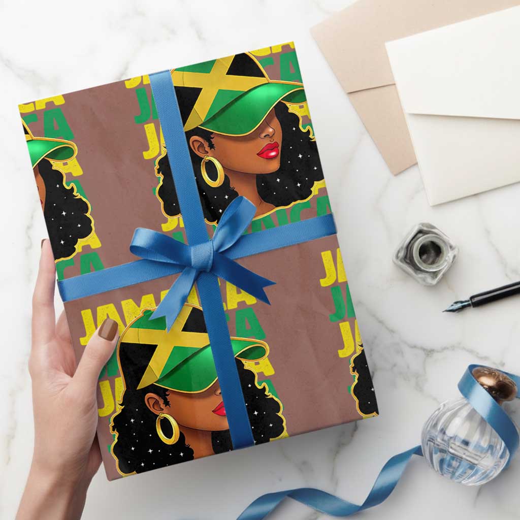 Proud Jamaican Afro Black Woman Jamaica Flag Pride Wrapping Paper Roll TS10 Mocha Print Your Wear
