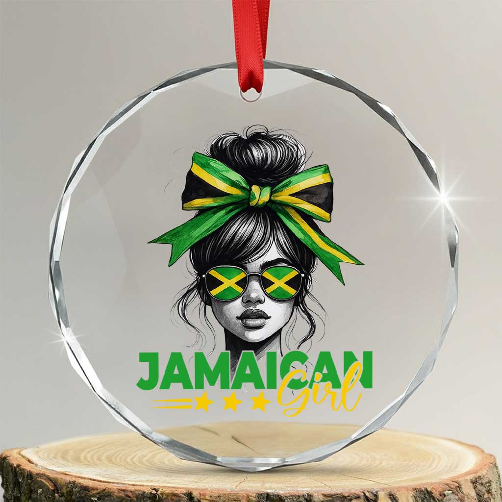 Proud Jamaican Girl Crystal Glass Ornament Jamaica Messy Bun Retro Vintage Jamaican Flag TS10 Transparent Glass 3'' Circle Print Your Wear