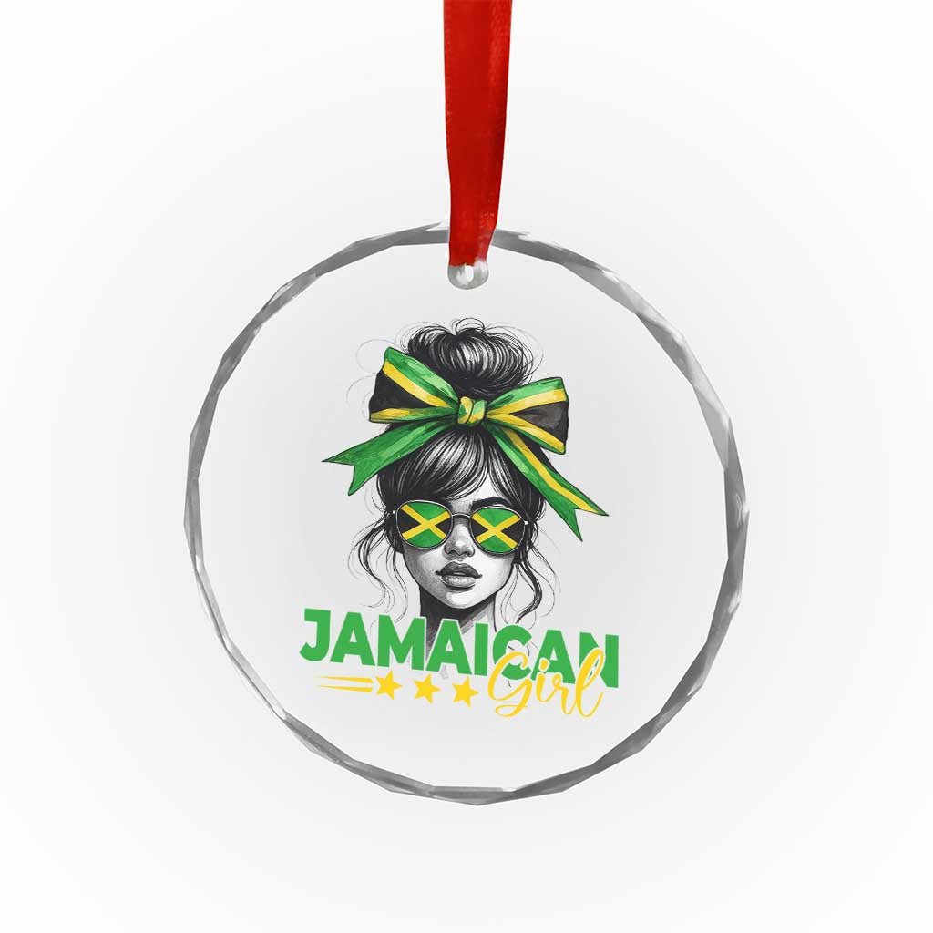 Proud Jamaican Girl Crystal Glass Ornament Jamaica Messy Bun Retro Vintage Jamaican Flag TS10 Print Your Wear