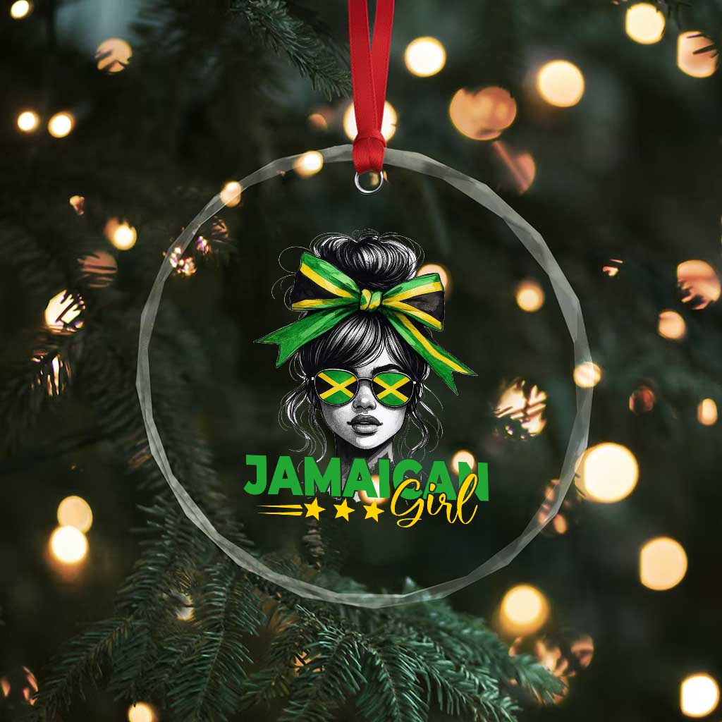 Proud Jamaican Girl Crystal Glass Ornament Jamaica Messy Bun Retro Vintage Jamaican Flag TS10 Print Your Wear