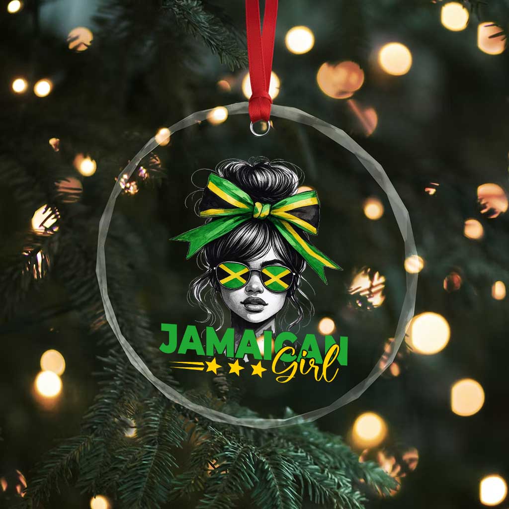 Proud Jamaican Girl Crystal Glass Ornament Jamaica Messy Bun Retro Vintage Jamaican Flag TS10 Print Your Wear