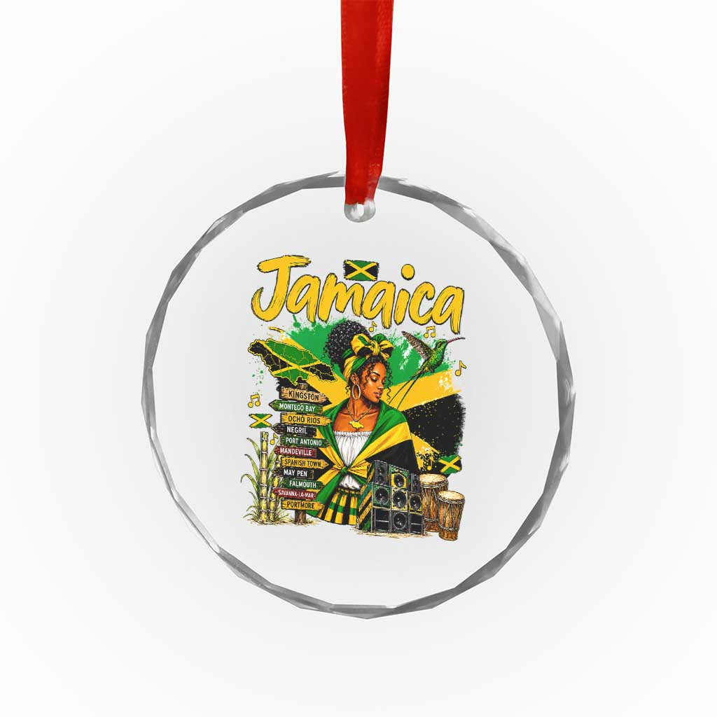 Proud Jamaican Queen Jamaica Roots Heritage Crystal Glass Ornament Doctor Bird and Island Landmarks Graphic