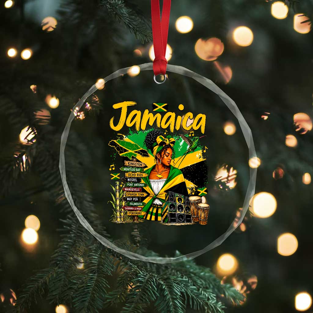 Proud Jamaican Queen Jamaica Roots Heritage Crystal Glass Ornament Doctor Bird and Island Landmarks Graphic