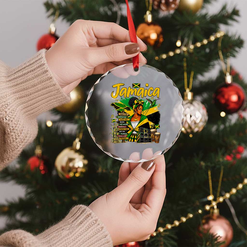 Proud Jamaican Queen Jamaica Roots Heritage Crystal Glass Ornament Doctor Bird and Island Landmarks Graphic