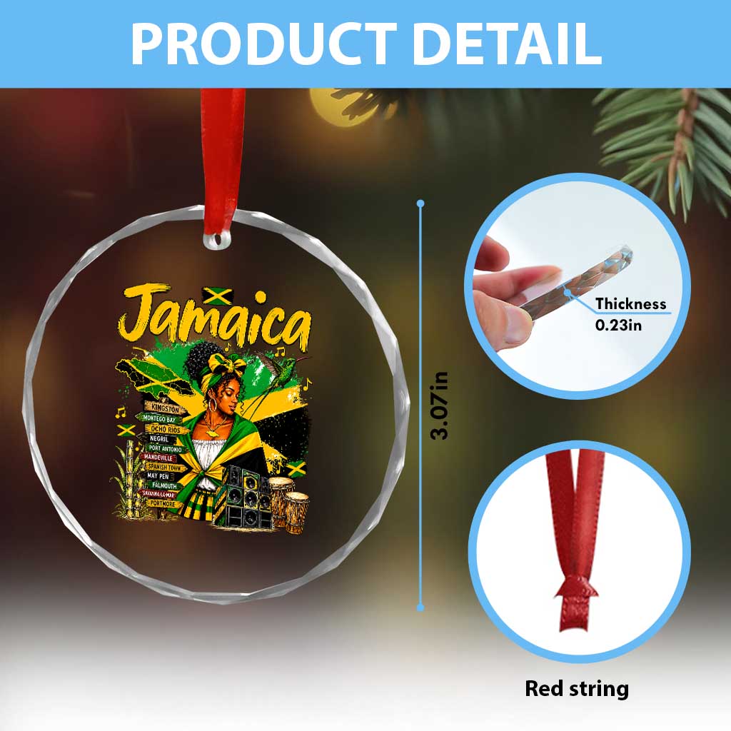 Proud Jamaican Queen Jamaica Roots Heritage Crystal Glass Ornament Doctor Bird and Island Landmarks Graphic