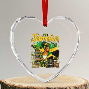 Proud Jamaican Queen Jamaica Roots Heritage Heart Crystal Glass Ornament Doctor Bird and Island Landmarks Graphic