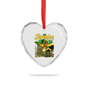 Proud Jamaican Queen Jamaica Roots Heritage Heart Crystal Glass Ornament Doctor Bird and Island Landmarks Graphic