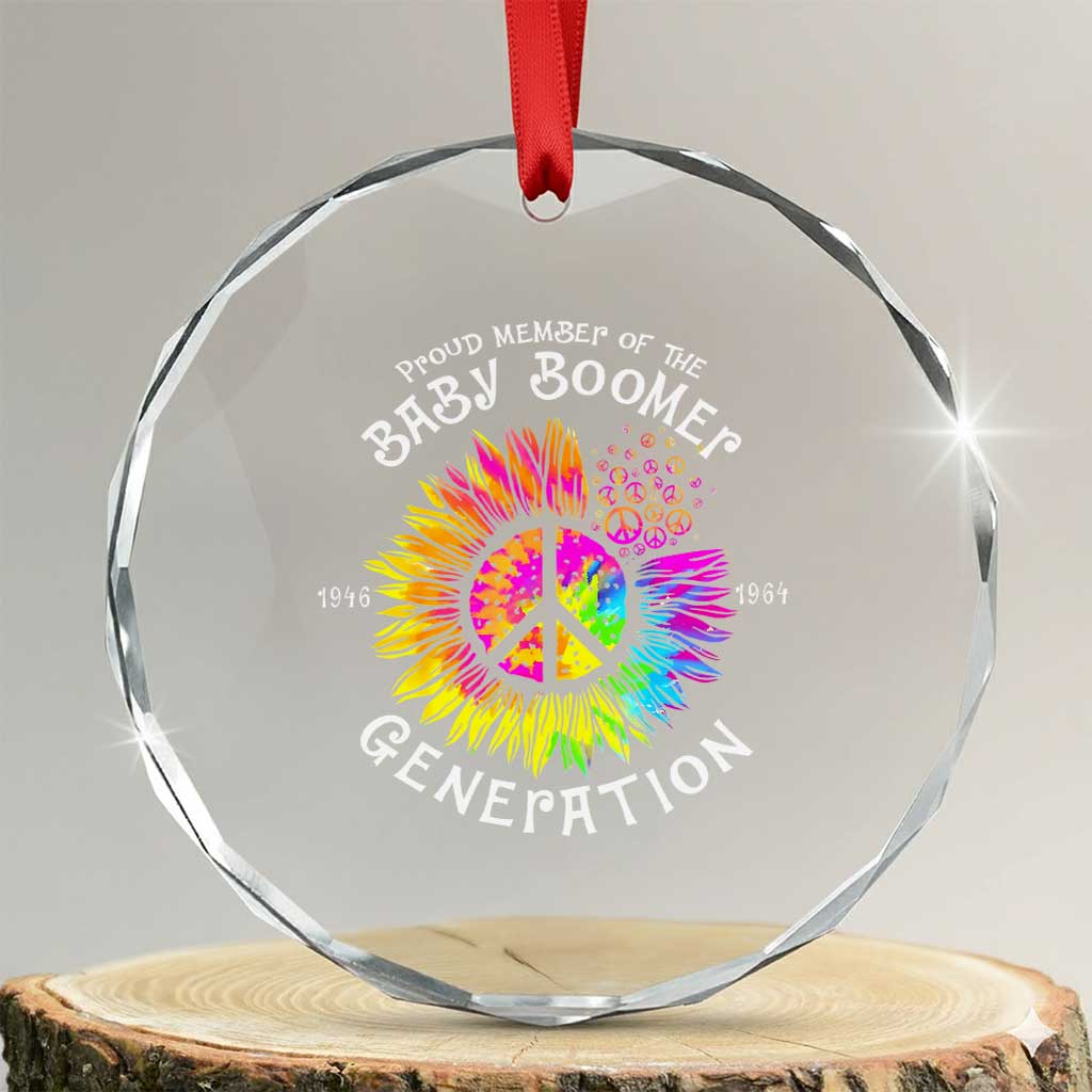 Proud Member Of The Baby Boomer Generation Crystal Glass Ornament Hippie Sunflower TS11 Transparent Glass 3'' Circle Print Your Wear