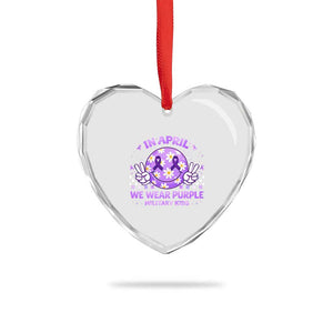 Proud Military Kids Heart Crystal Glass Ornament Groovy Smile Face In April We Wear Purple Military Child Month TS10 Print Your Wear