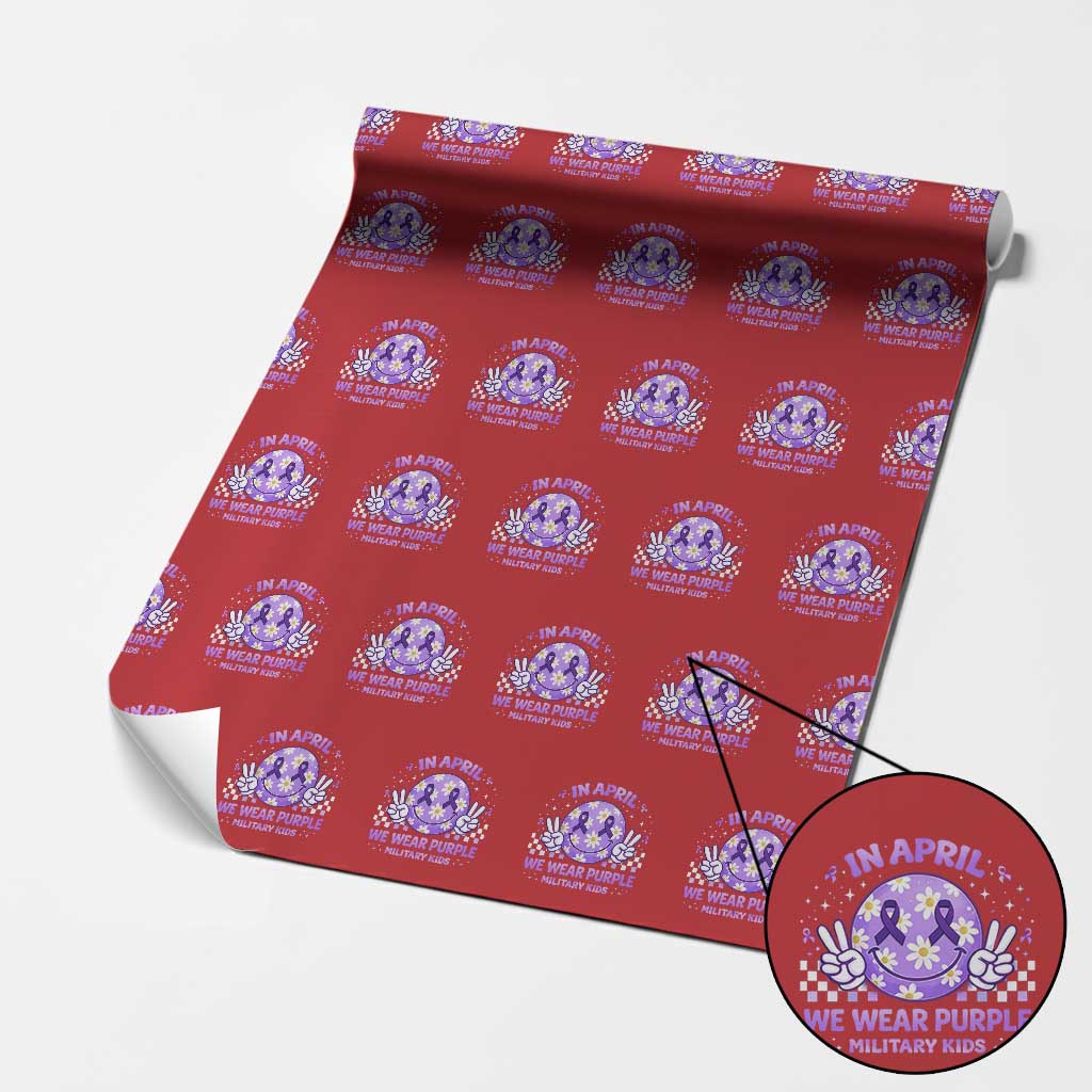 Proud Military Kids Wrapping Paper Roll Groovy Smile Face In April We Wear Purple Military Child Month TS10 Red Print Your Wear