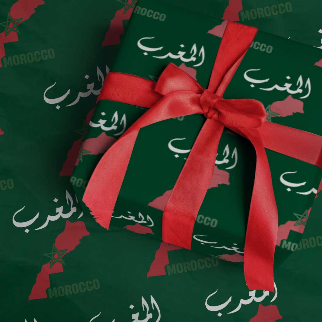 Proud Moroccan Vintage Marocco Map with Arabic Characters Wrapping Paper Roll TS11 Green Print Your Wear