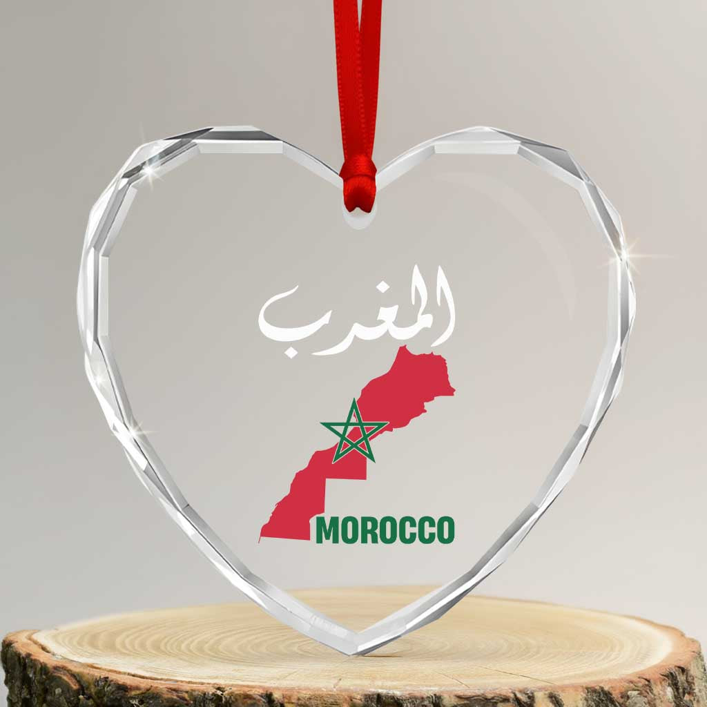 Proud Moroccan Vintage Marocco Map with Arabic Characters Heart Crystal Glass Ornament TS11 Transparent Glass 3'' Heart Print Your Wear