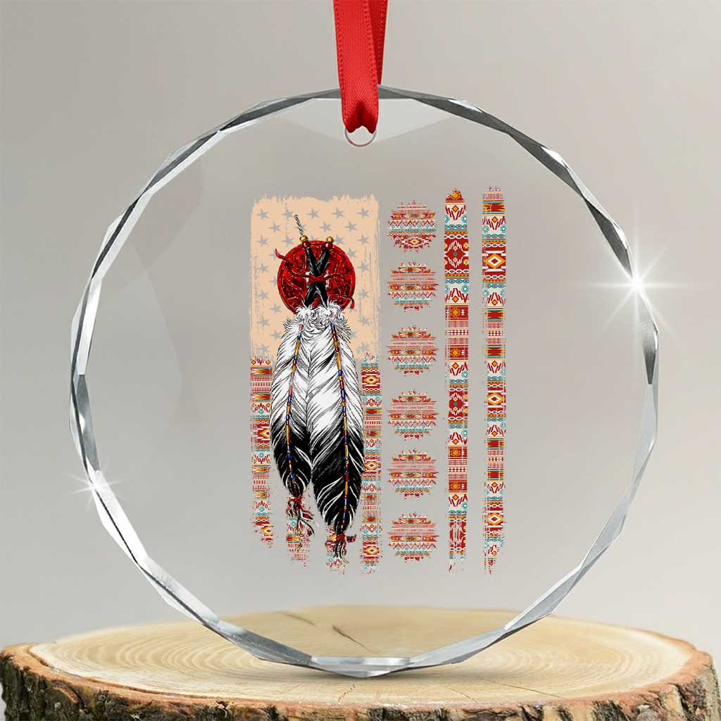 Proud Native American Flag Crystal Glass Ornament Tribal Sunflower Indigenous Peoples Day Gift TS12 Transparent Glass 3'' Circle Print Your Wear