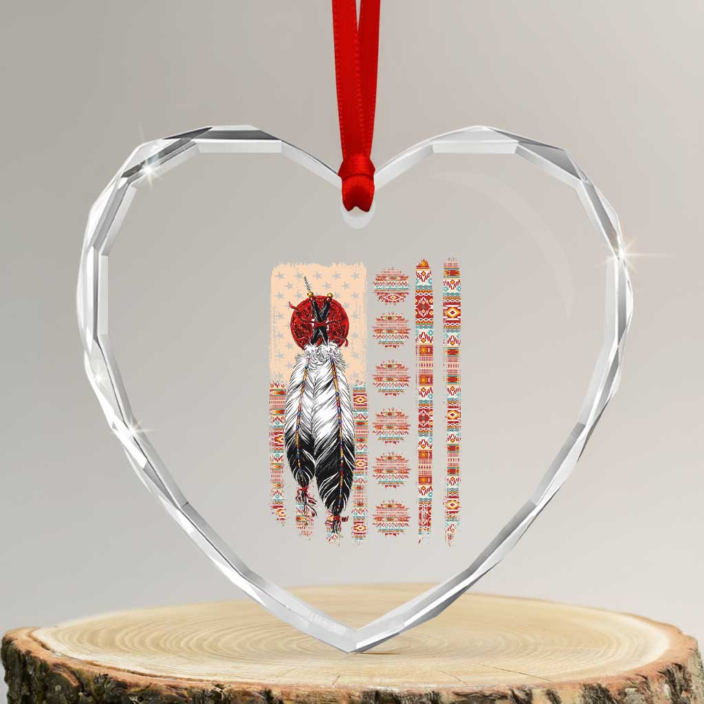 Proud Native American Flag Heart Crystal Glass Ornament Tribal Sunflower Indigenous Peoples Day Gift