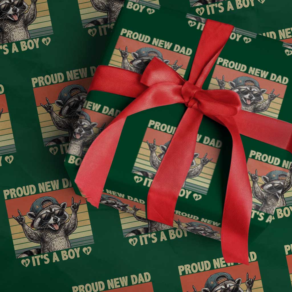 Proud New Dad It's A Boy Wrapping Paper Roll Funny Raccoon Humor Father's Day TS14 Green Print Your Wear