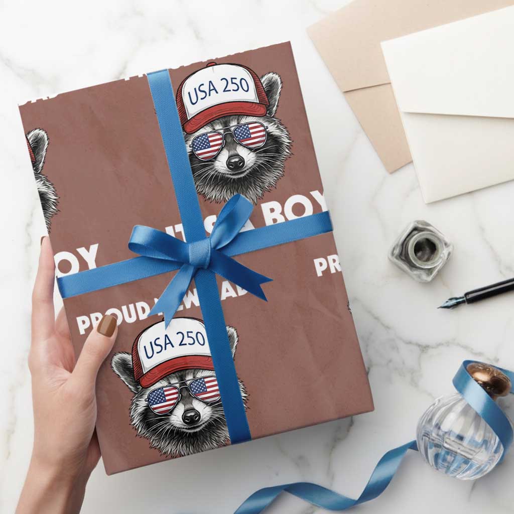 Proud New Dad It's A Boy Wrapping Paper Roll USA 250th Anniversary Raccoon Dad TS14 Mocha Print Your Wear