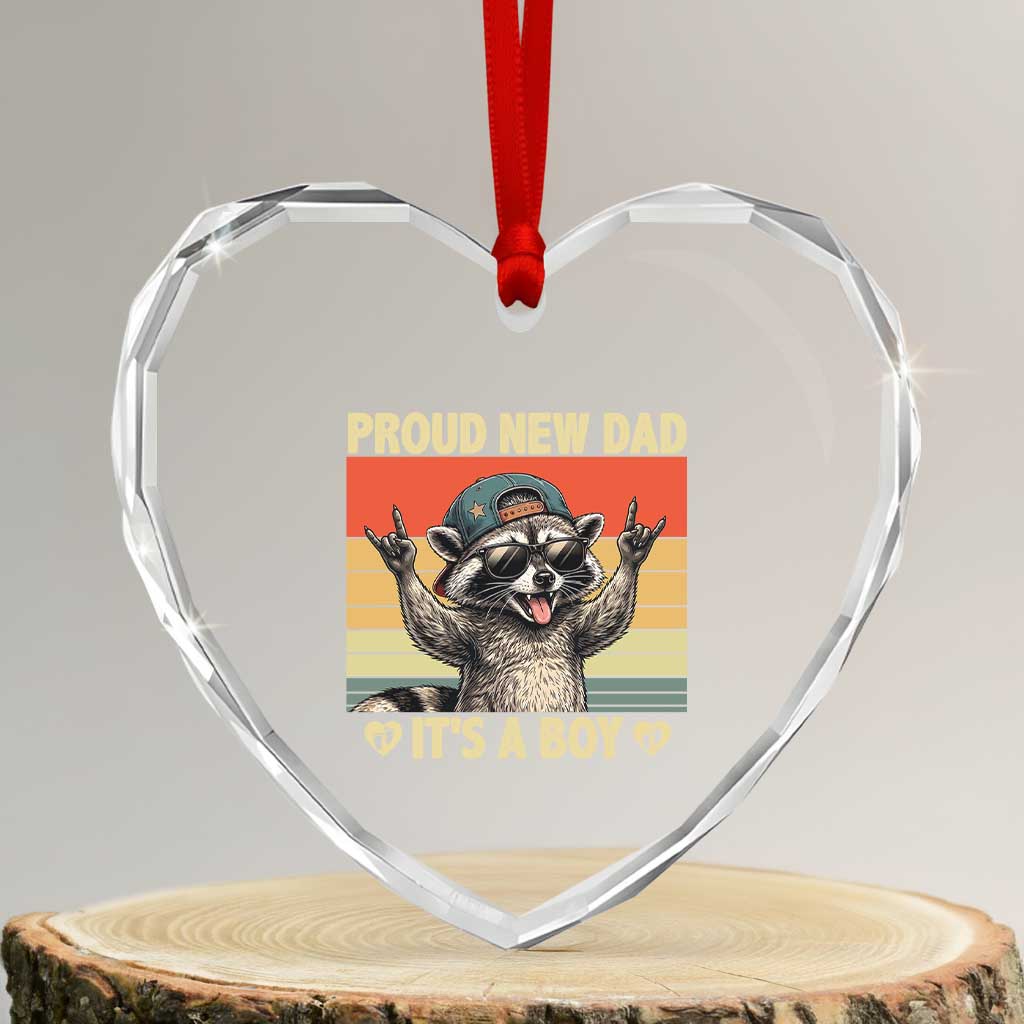 Proud New Dad It's A Boy Heart Crystal Glass Ornament Funny Raccoon Humor Father's Day TS14 Transparent Glass 3'' Heart Print Your Wear