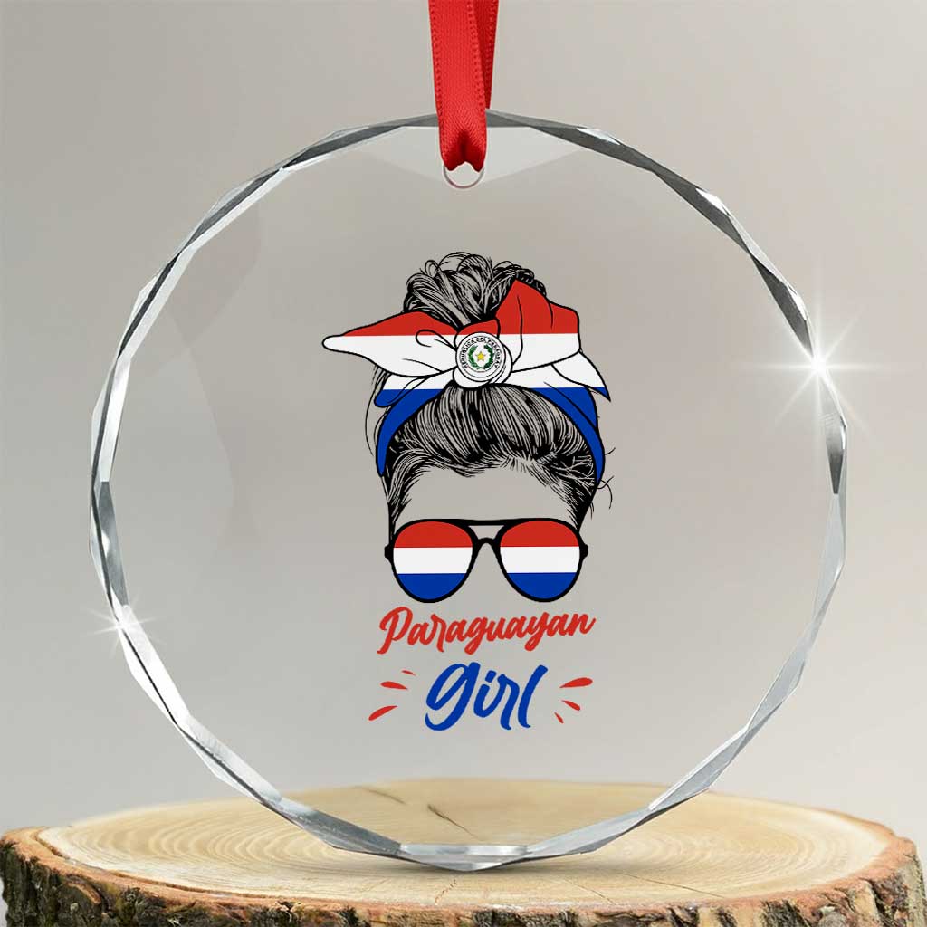 Proud Paraguayan Girl Messy Bun Bandana Aviator Sunglasses Crystal Glass Ornament Paraguay Heritage Roots HispanicLatina Pride TS02 Transparent Glass 3'' Circle Print Your Wear