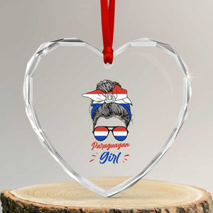 Proud Paraguayan Girl Messy Bun Bandana Aviator Sunglasses Heart Crystal Glass Ornament Paraguay Heritage Roots HispanicLatina Pride TS02 Transparent Glass 3'' Heart Print Your Wear