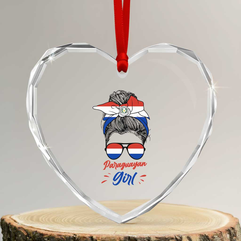 Proud Paraguayan Girl Messy Bun Bandana Aviator Sunglasses Heart Crystal Glass Ornament Paraguay Heritage Roots HispanicLatina Pride TS02 Transparent Glass 3'' Heart Print Your Wear