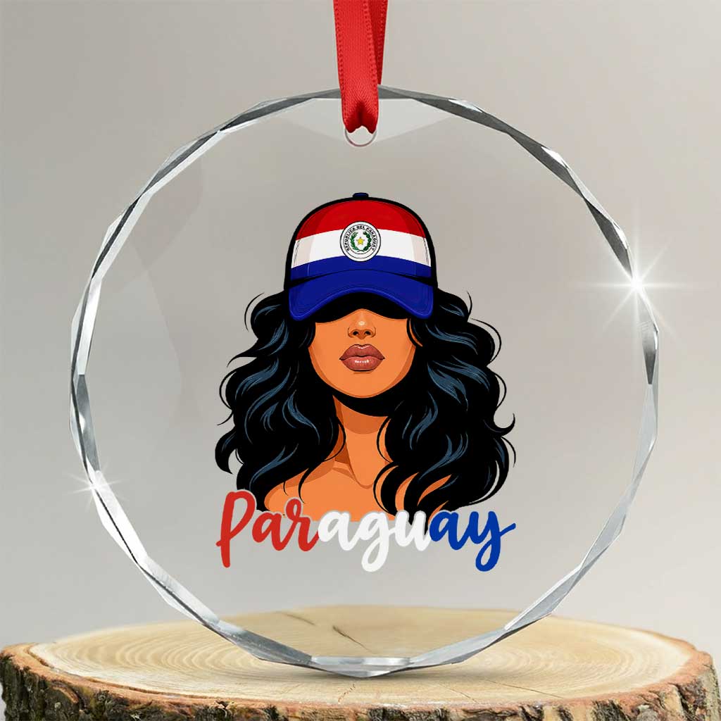 Proud Paraguayan Woman Melanin Curls Afro Latina Crystal Glass Ornament Paraguay Flag Roots Hispanic Heritage Pride TS02 Transparent Glass 3'' Circle Print Your Wear
