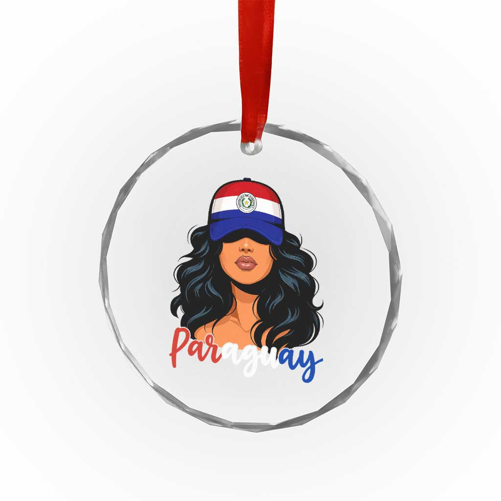Proud Paraguayan Woman Melanin Curls Afro Latina Crystal Glass Ornament Paraguay Flag Roots Hispanic Heritage Pride