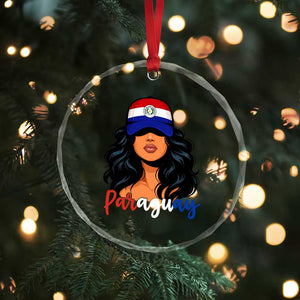 Proud Paraguayan Woman Melanin Curls Afro Latina Crystal Glass Ornament Paraguay Flag Roots Hispanic Heritage Pride