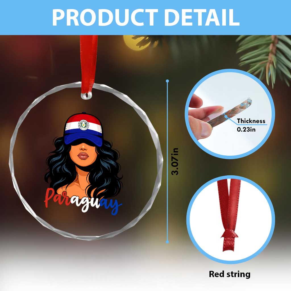 Proud Paraguayan Woman Melanin Curls Afro Latina Crystal Glass Ornament Paraguay Flag Roots Hispanic Heritage Pride