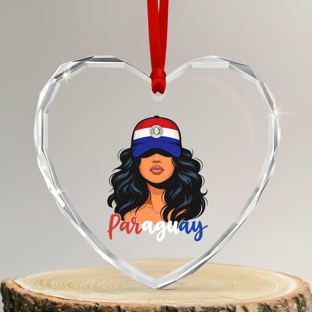 Proud Paraguayan Woman Melanin Curls Afro Latina Heart Crystal Glass Ornament Paraguay Flag Roots Hispanic Heritage Pride TS02 Transparent Glass 3'' Heart Print Your Wear