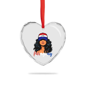 Proud Paraguayan Woman Melanin Curls Afro Latina Heart Crystal Glass Ornament Paraguay Flag Roots Hispanic Heritage Pride TS02 Print Your Wear