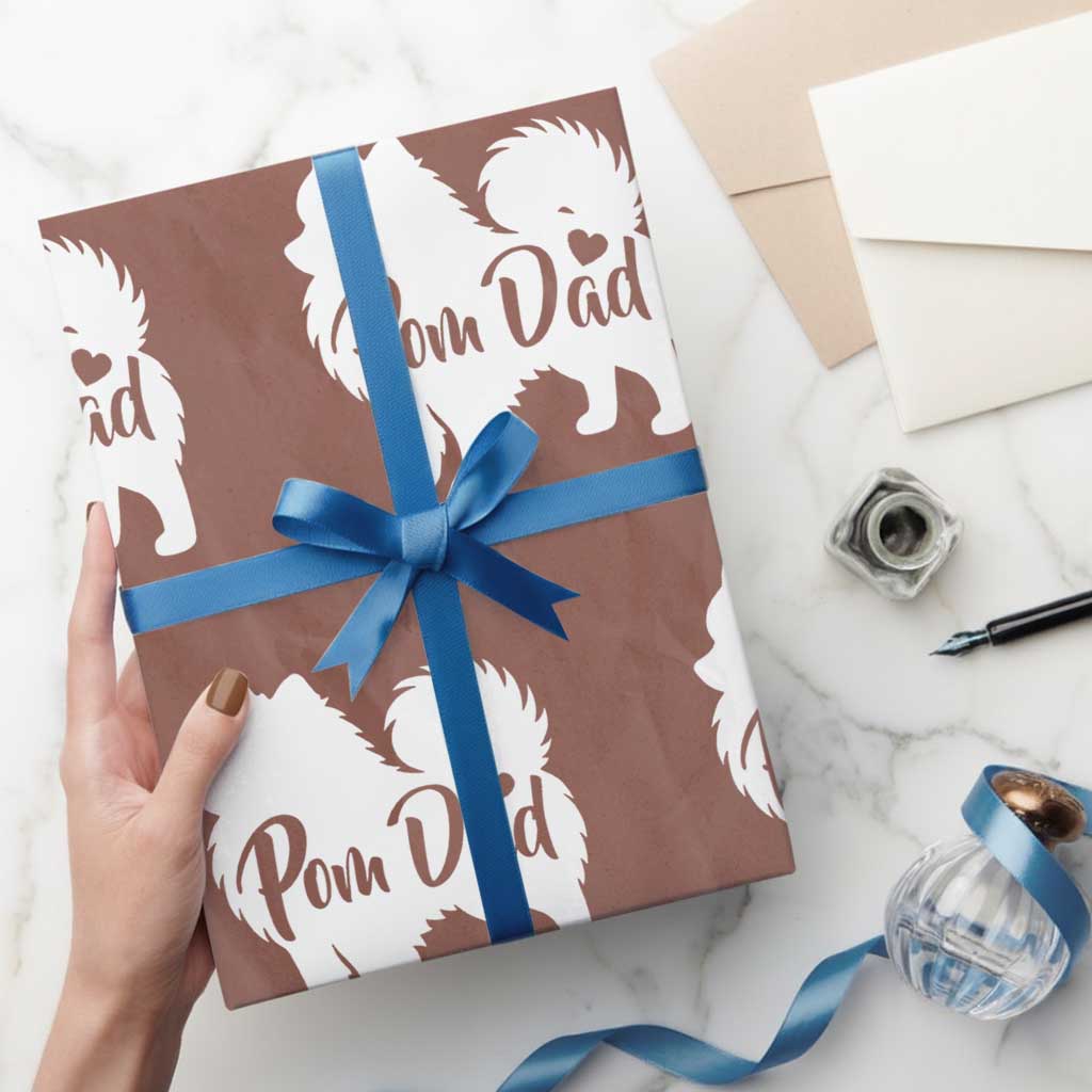 Proud Pomeranian Dad Wrapping Paper Roll Small Breed Dog Owner Gift TS12 Mocha Print Your Wear