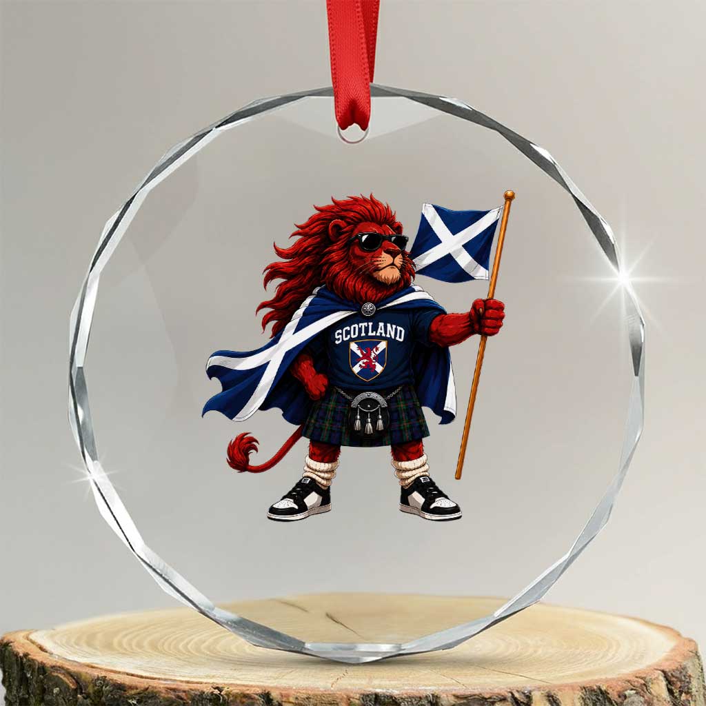 Proud Scotland Rampant Lion Crystal Glass Ornament Scottish Flag Red Lion Mascot with Kilt Football Fans TS10 Transparent Glass 3'' Circle Print Your Wear
