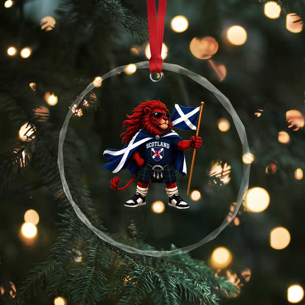 Proud Scotland Rampant Lion Crystal Glass Ornament Scottish Flag Red Lion Mascot with Kilt Football Fans