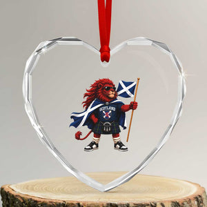 Proud Scotland Rampant Lion Heart Crystal Glass Ornament Scottish Flag Red Lion Mascot with Kilt Football Fans