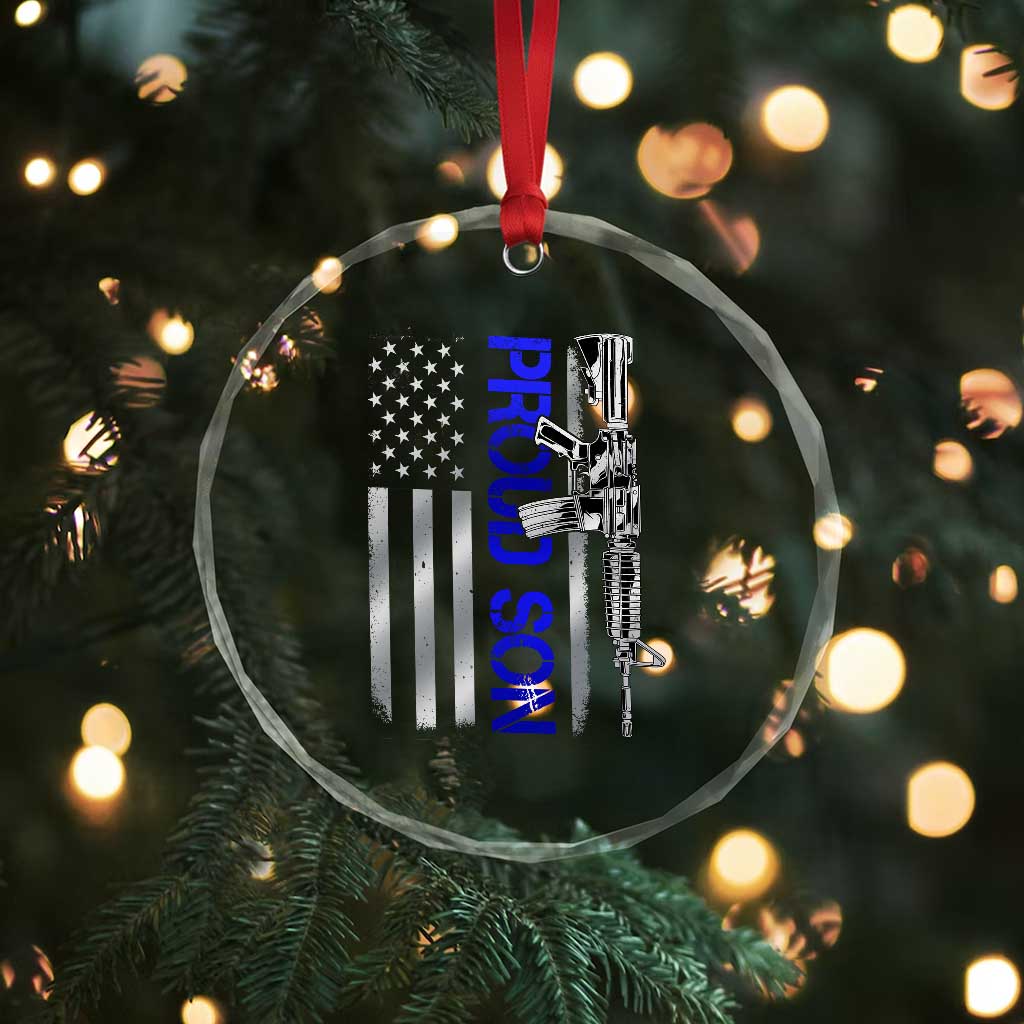 Proud Son of a Police Dad Crystal Glass Ornament Gun American Flag Family Support TS10 Print Your Wear