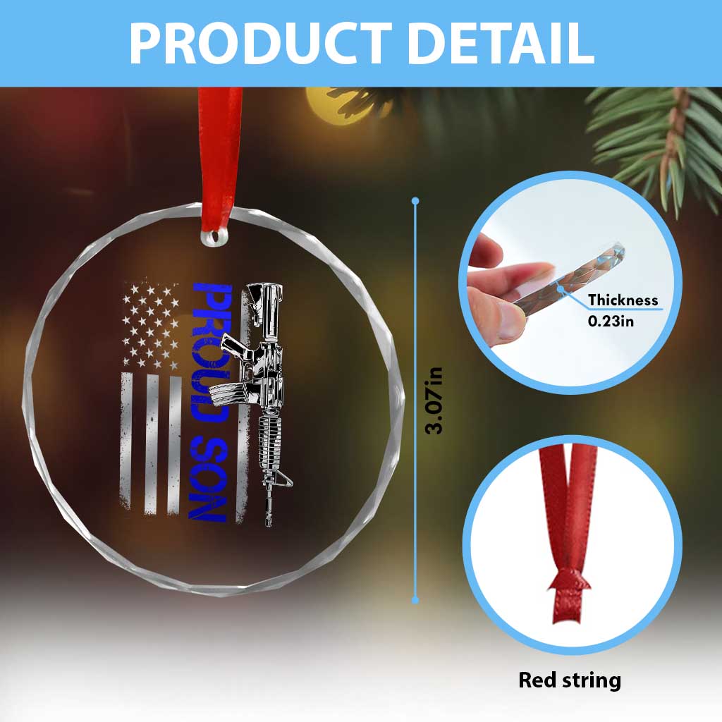 Proud Son of a Police Dad Crystal Glass Ornament Gun American Flag Family Support TS10 Print Your Wear