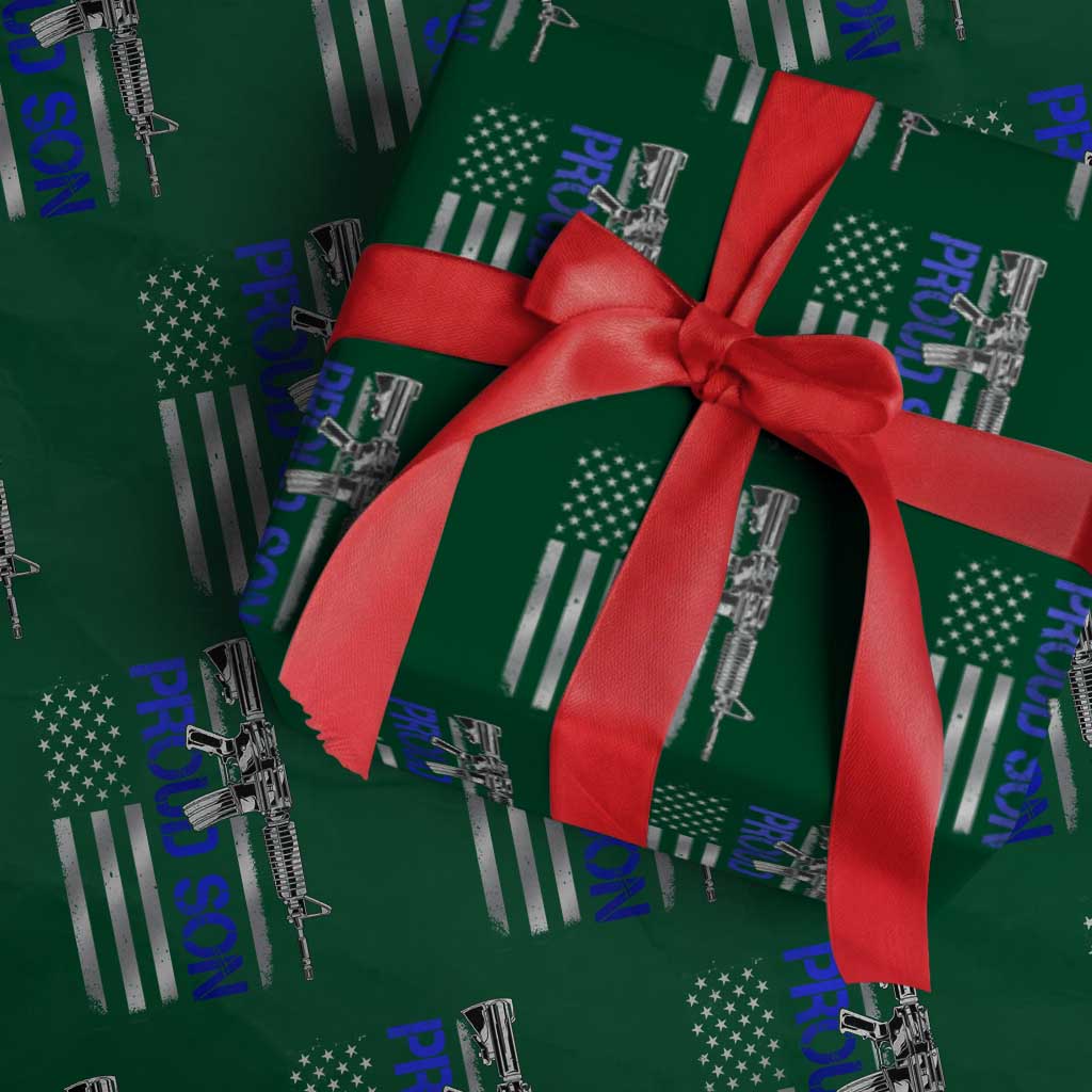 Proud Son of a Police Dad Wrapping Paper Roll Gun American Flag Family Support
