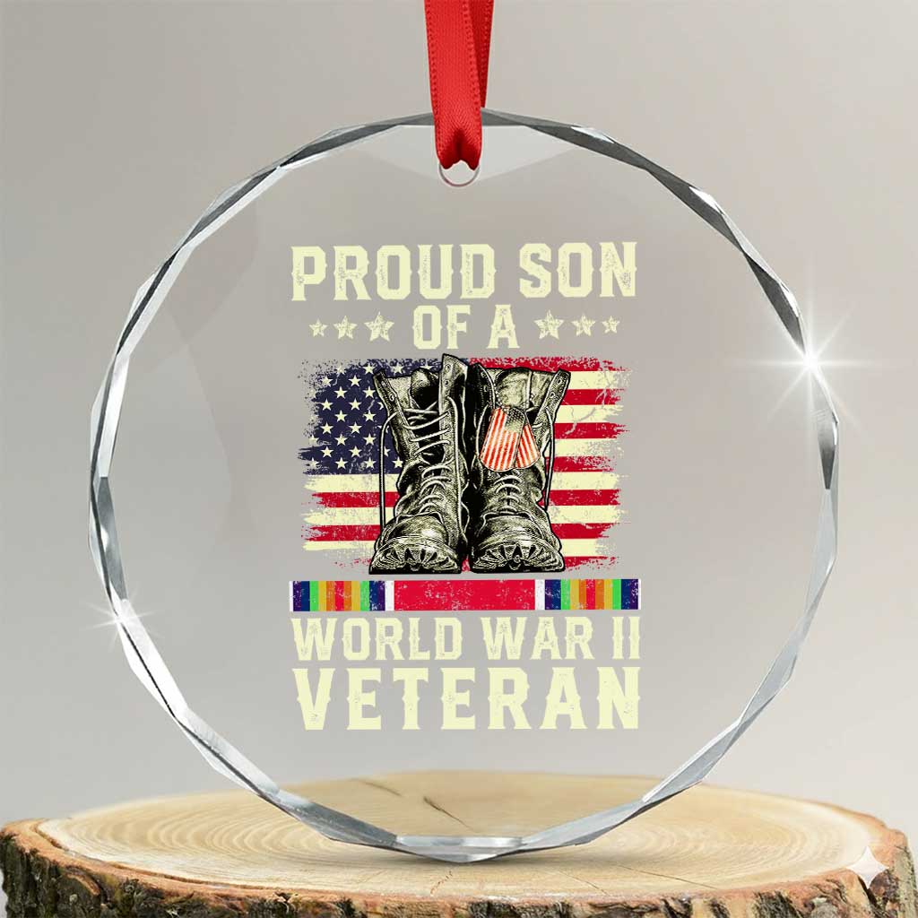 Proud Son Of World War 2 Veteran Crystal Glass Ornament WWII Vet Pride TS02 Transparent Glass 3'' Circle Print Your Wear