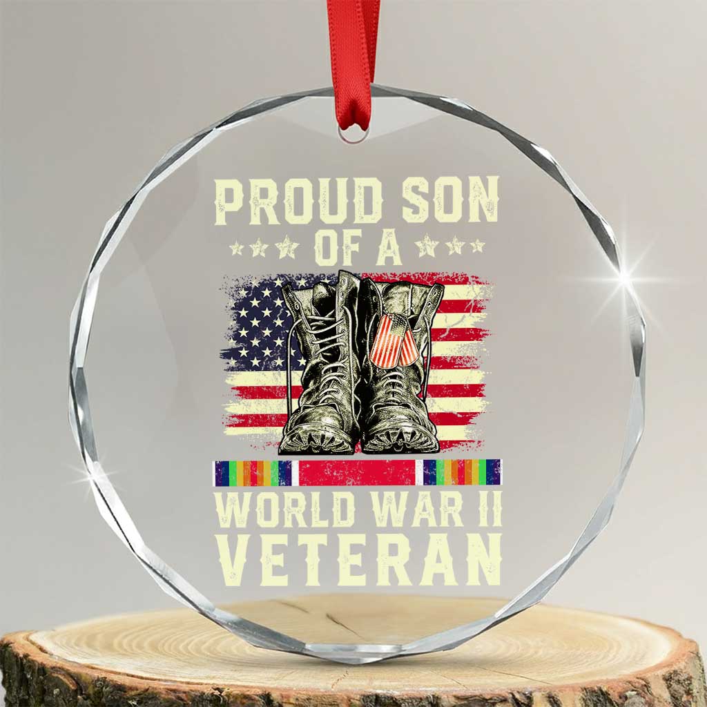 Proud Son Of World War 2 Veteran Crystal Glass Ornament WWII Vet Pride - Print Your Wear