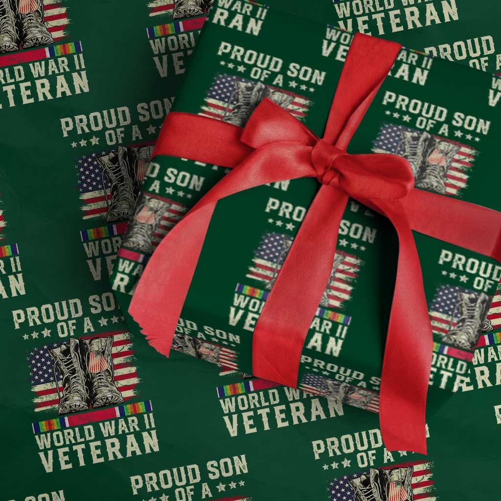 Proud Son Of World War 2 Veteran Wrapping Paper Roll WWII Vet Pride TS02 Green Print Your Wear