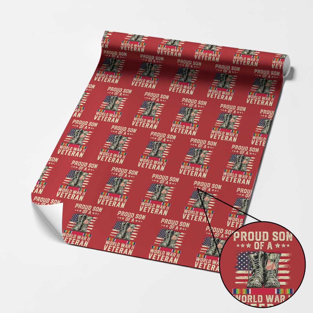 Proud Son Of World War 2 Veteran Wrapping Paper Roll WWII Vet Pride TS02 Red Print Your Wear