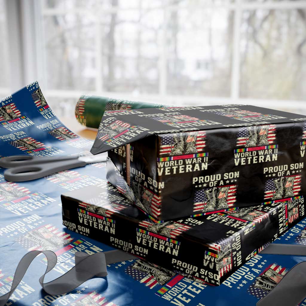 Proud Son Of World War 2 Veteran Wrapping Paper Roll WWII Vet Pride TS02 Black Print Your Wear