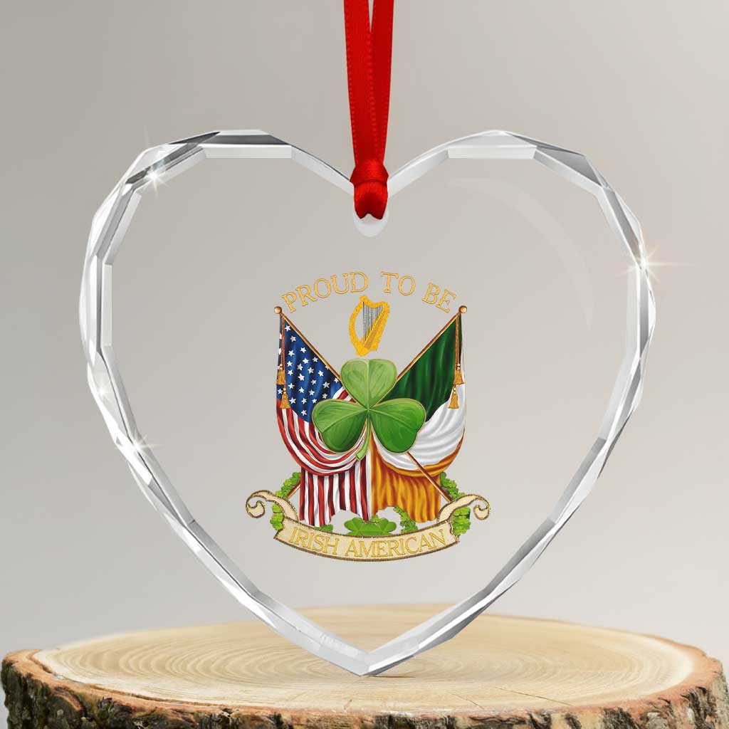 Proud To Be Irish American Heart Crystal Glass Ornament Vintage Ireland USA Flag Shamrock Harp TS11 Transparent Glass 3'' Heart Print Your Wear