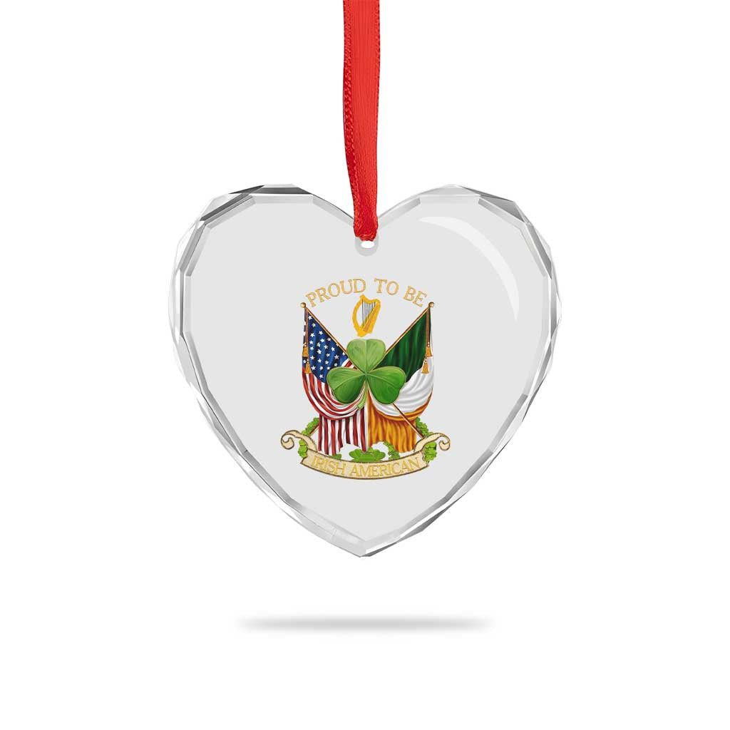 Proud To Be Irish American Heart Crystal Glass Ornament Vintage Ireland USA Flag Shamrock Harp TS11 Print Your Wear